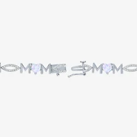 "Mom" Womens Lab Created White Opal Sterling Silver 7.5 Inch Tennis Bracelet