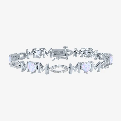 "Mom" Womens Lab Created White Opal Sterling Silver 7.5 Inch Tennis Bracelet