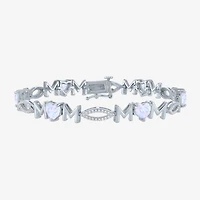 "Mom" Womens Lab Created White Opal Sterling Silver 7.5 Inch Tennis Bracelet