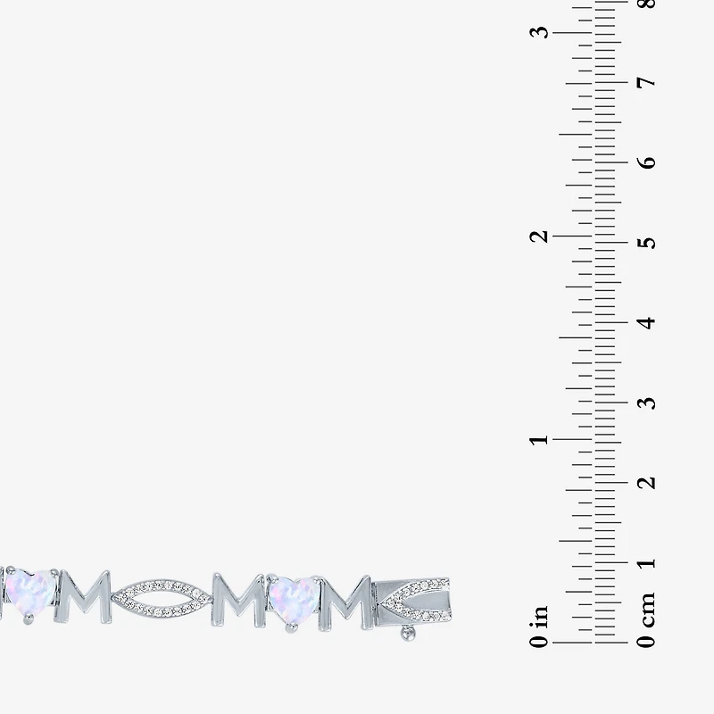 "Mom" Womens Lab Created White Opal Sterling Silver 7.5 Inch Tennis Bracelet