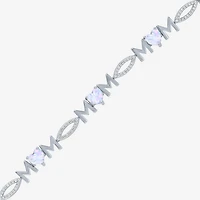 "Mom" Womens Lab Created White Opal Sterling Silver 7.5 Inch Tennis Bracelet