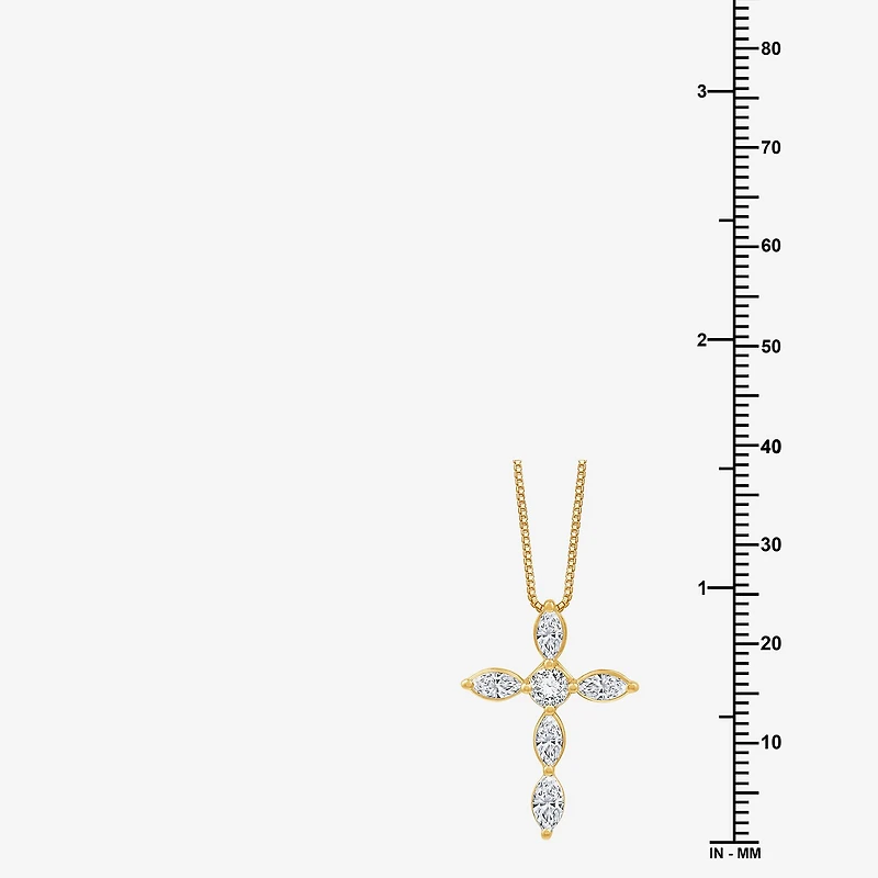 (G Womens 1 CT. T.W. Lab Grown White Diamond 10K Gold Cross 18 Inch Pendant Necklace