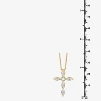 (G Womens 1 CT. T.W. Lab Grown White Diamond 10K Gold Cross 18 Inch Pendant Necklace