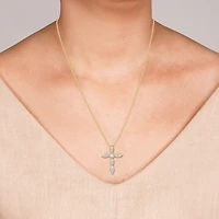 (G Womens 1 CT. T.W. Lab Grown White Diamond 10K Gold Cross 18 Inch Pendant Necklace