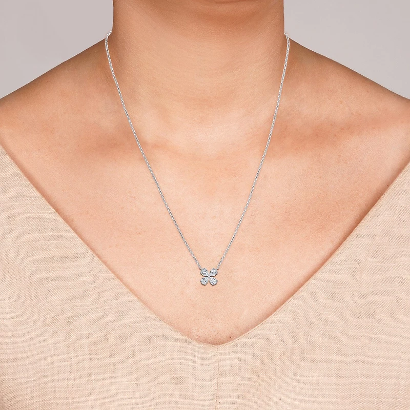 (G / Si1 - Si2) Womens 1 CT. T.W. Lab Grown White Diamond 10K Gold Clover Pear 18 Inch Pendant Necklace