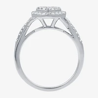 (H-I / I1) Womens 1/2 CT. T.W. Lab Grown White Diamond Sterling Silver Heart Side Stone Crossover Engagement Ring