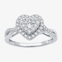 (H-I / I1) Womens 1/2 CT. T.W. Lab Grown White Diamond Sterling Silver Heart Side Stone Crossover Engagement Ring