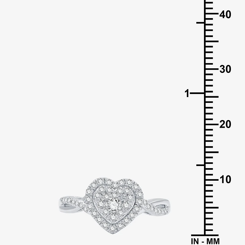 (H-I / I1) Womens 1/2 CT. T.W. Lab Grown White Diamond Sterling Silver Heart Side Stone Crossover Engagement Ring