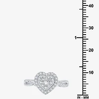 (H-I / I1) Womens 1/2 CT. T.W. Lab Grown White Diamond Sterling Silver Heart Side Stone Crossover Engagement Ring