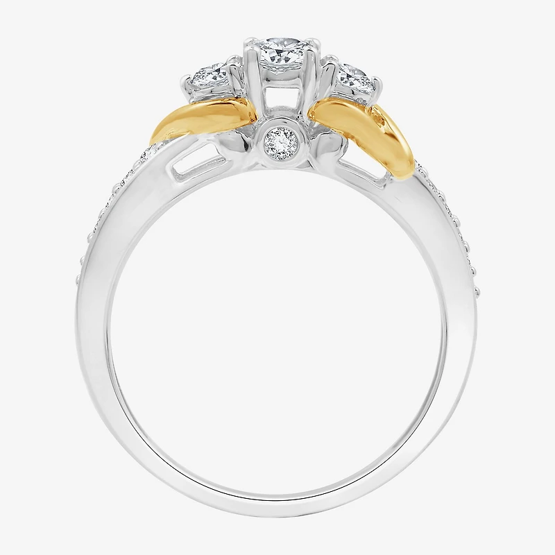 (H-I / I1) Womens 1/2 CT. T.W. Lab Grown White Diamond 14K Gold Over Silver Sterling Side Stone Engagement Ring