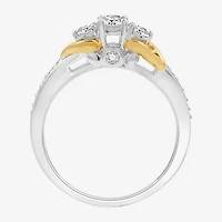 (H-I / I1) Womens 1/2 CT. T.W. Lab Grown White Diamond 14K Gold Over Silver Sterling Side Stone Engagement Ring