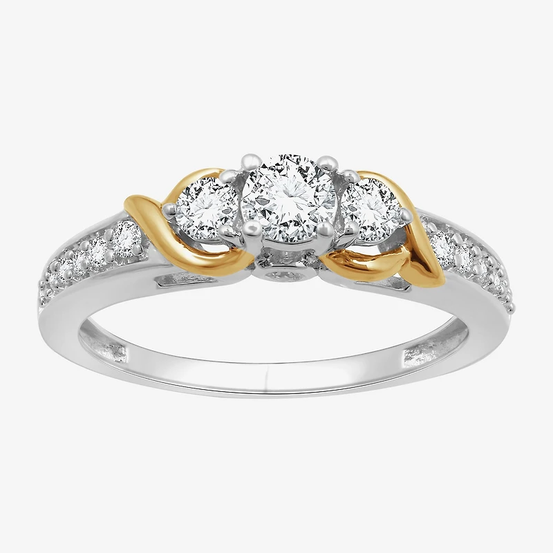 (H-I / I1) Womens 1/2 CT. T.W. Lab Grown White Diamond 14K Gold Over Silver Sterling Side Stone Engagement Ring