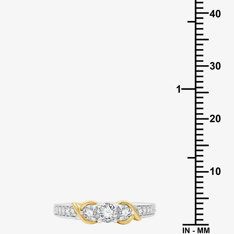 (H-I / I1) Womens 1/2 CT. T.W. Lab Grown White Diamond 14K Gold Over Silver Sterling Side Stone Engagement Ring