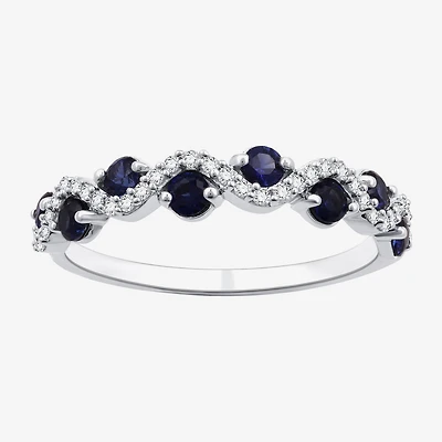 I Said Yes (H-I/I1) Womens 1/8 CT. T.W. Lab Created Blue Sapphire Sterling Silver Wedding Band