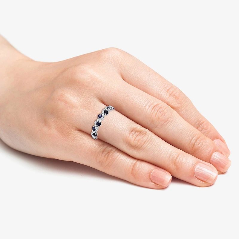 I Said Yes (H-I/I1) Womens 1/8 CT. T.W. Lab Created Blue Sapphire Sterling Silver Wedding Band
