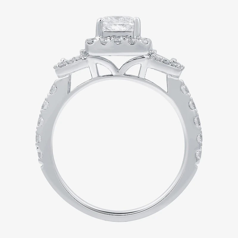 (H-I / I1) Womens 1 1/2 CT. T.W. Lab Grown White Diamond Sterling Silver Side Stone Engagement Ring