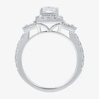 (H-I / I1) Womens 1 1/2 CT. T.W. Lab Grown White Diamond Sterling Silver Side Stone Engagement Ring