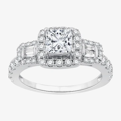 (H-I / I1) Womens 1 1/2 CT. T.W. Lab Grown White Diamond Sterling Silver Side Stone Engagement Ring