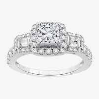 (H-I / I1) Womens 1 1/2 CT. T.W. Lab Grown White Diamond Sterling Silver Side Stone Engagement Ring