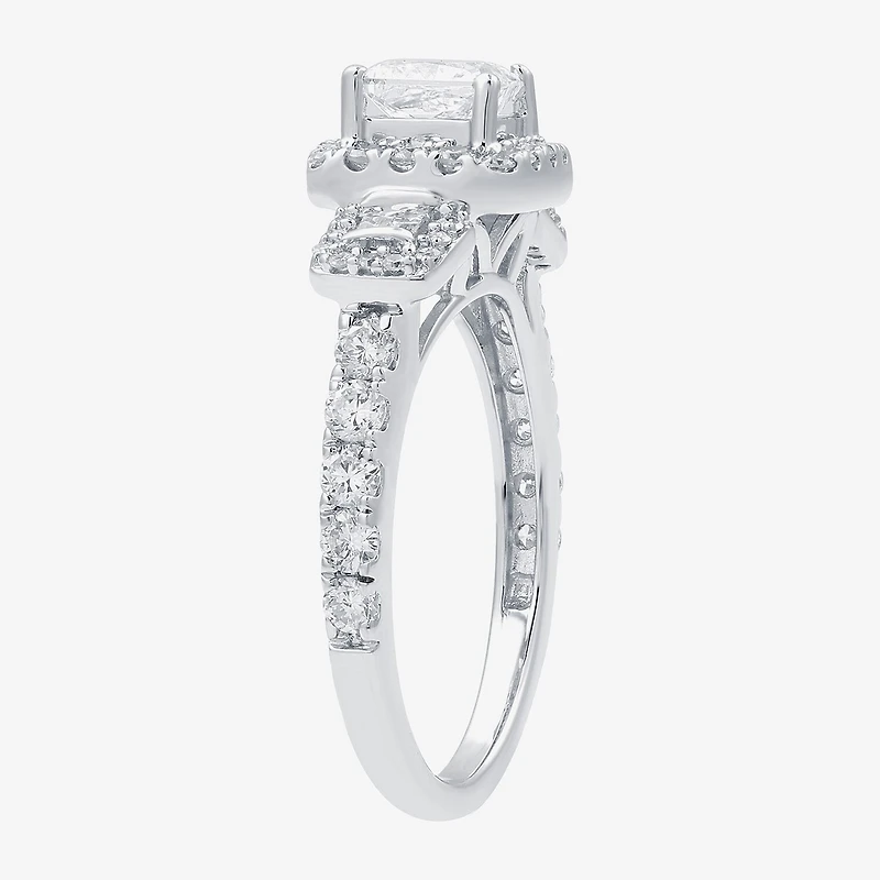 (H-I / I1) Womens 1 1/2 CT. T.W. Lab Grown White Diamond Sterling Silver Side Stone Engagement Ring