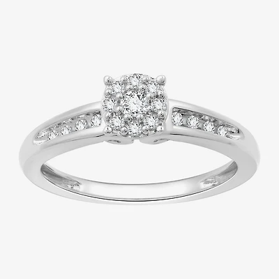 (H-I / I1) Womens 1/5 CT. Lab Grown White Diamond Sterling Silver Round Side Stone Engagement Ring