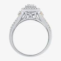 (H-I / I1) Womens 5/8 CT. T.W. Lab Grown White Diamond 14K Two Tone Gold Over Silver Side Stone Halo Bridal Set