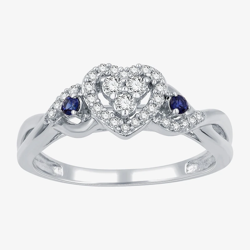 I Said Yes (H-I / I1) Womens 1/5 CT. Lab Grown White Diamond Sterling Silver Heart Side Stone Engagement Ring