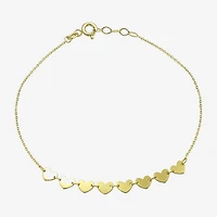 Womens 10K Gold 7.25 Inch Solid Link Heart Chain Bracelet