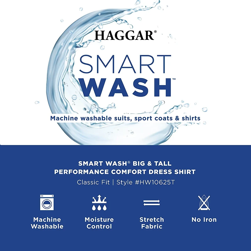 Haggar Smart Wash Big and Tall Mens Classic Fit Easy Care Long Sleeve Dress Shirt