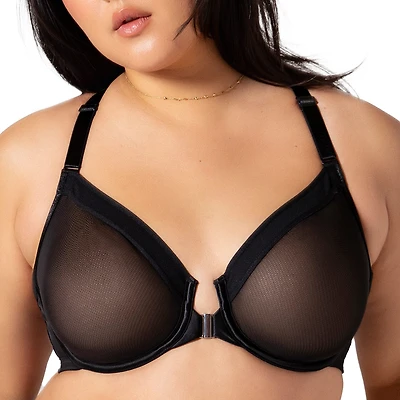 Curvy Couture Sheer Mesh Front Close Racerback Bra-1618