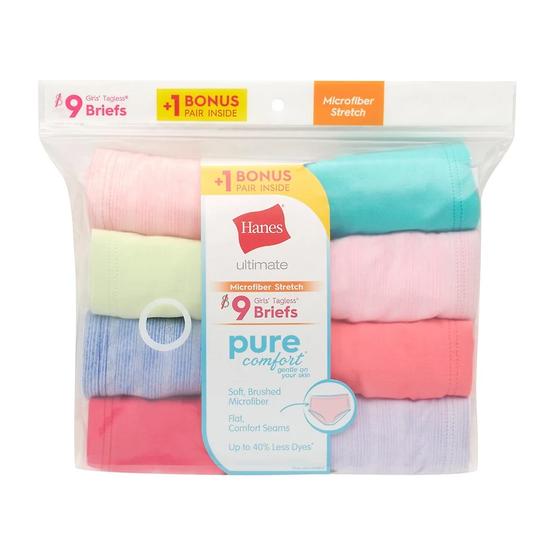Hanes Pure Comfort Microfiber Bonus Pack Little & Big Kid Girls 9 Brief Panty Gupsb9