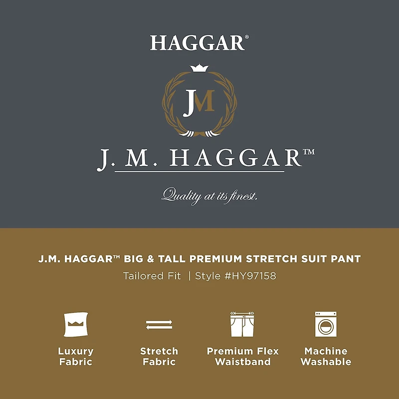 Haggar JMH Mens Big and Tall Regular Fit Diamond Flat Front Suit Pant