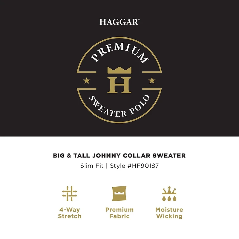 Haggar Johnny Collar Big and Tall Mens Short Sleeve Polo Sweater