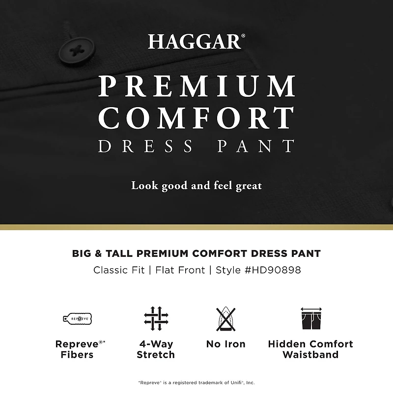 Haggar JMH Mens Classic Fit Big and Tall Dress Flat Front Pant
