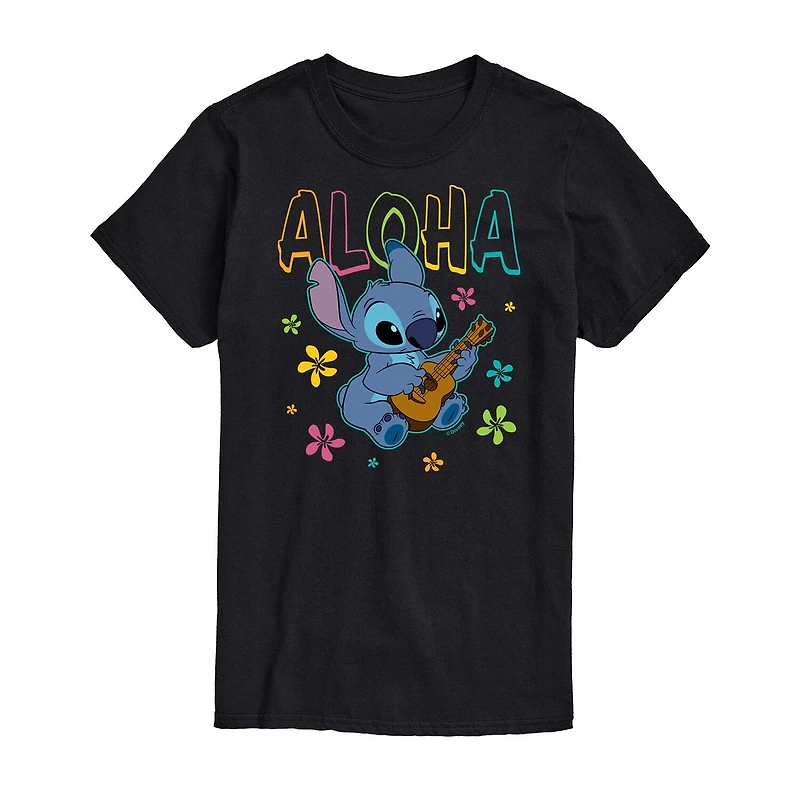 Mens Crew Neck Short Sleeve Regular Fit Lilo & Stitch Big and Tall Graphic T-Shirt