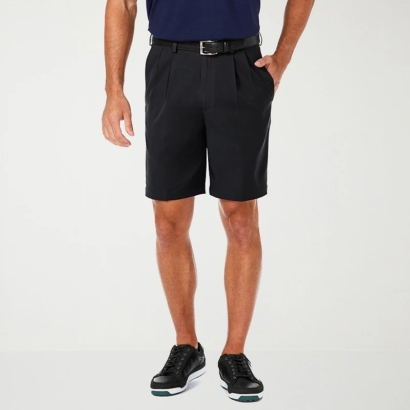 Haggar Cool 18 Pro Pleated Mens 9 1/2" Stretch Fabric Moisture Wicking Quick Dry Chino Short
