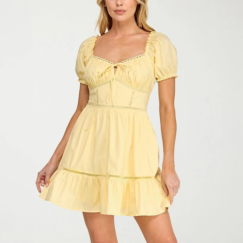 Trixxi Womens Juniors Short Sleeve Puffed Fit + Flare Dress