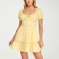 Trixxi Womens Juniors Short Sleeve Puffed Fit + Flare Dress