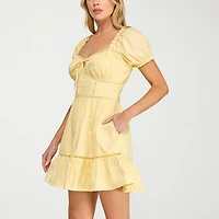 Trixxi Womens Juniors Short Sleeve Puffed Fit + Flare Dress