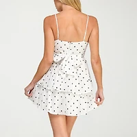 Trixxi Womens Juniors V Neck Sleeveless Dots Fit + Flare Dress