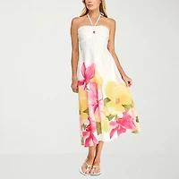 Trixxi Womens Juniors Halter Neck Sleeveless Floral A-Line Dress