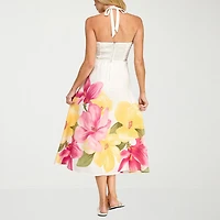 Trixxi Womens Juniors Halter Neck Sleeveless Floral A-Line Dress