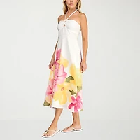 Trixxi Womens Juniors Halter Neck Sleeveless Floral A-Line Dress