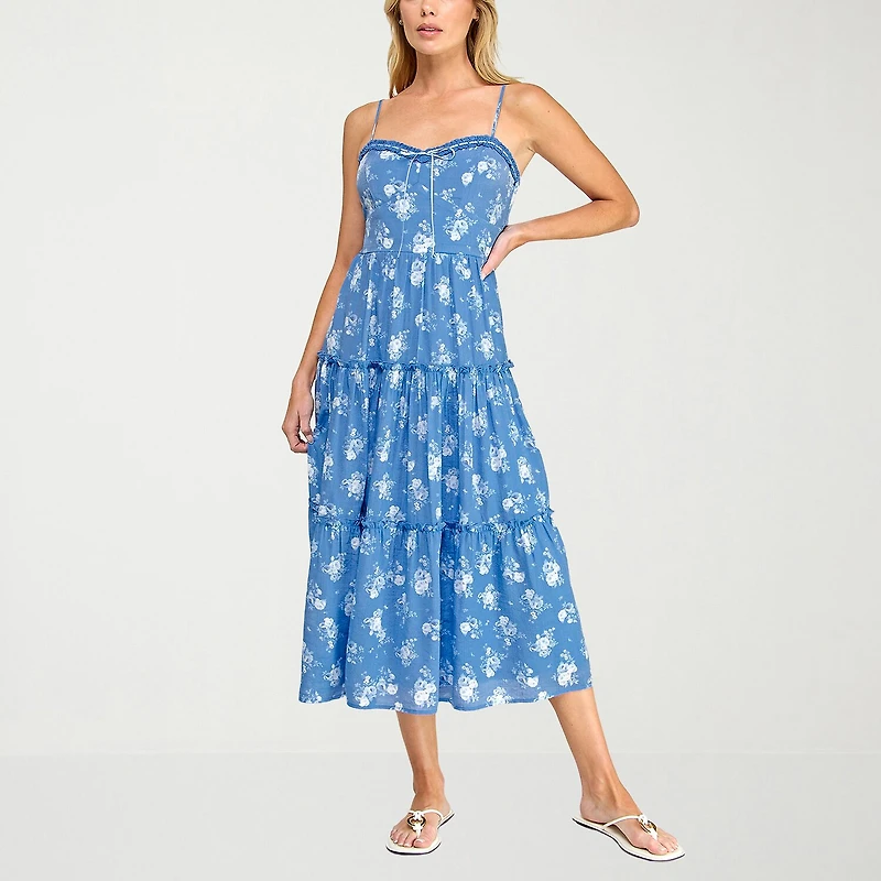 Trixxi Womens Juniors Sweetheart Neck Sleeveless Floral A-Line Dress