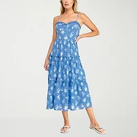 Trixxi Womens Juniors Sweetheart Neck Sleeveless Floral A-Line Dress