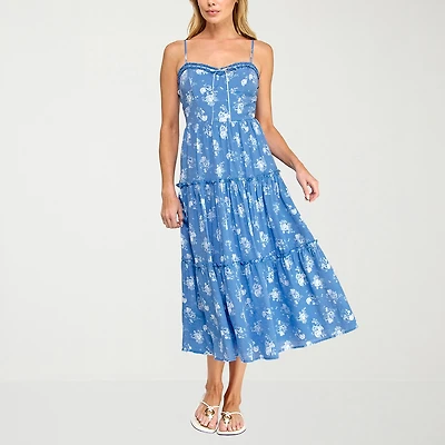 Trixxi Womens Juniors Sweetheart Neck Sleeveless Floral A-Line Dress