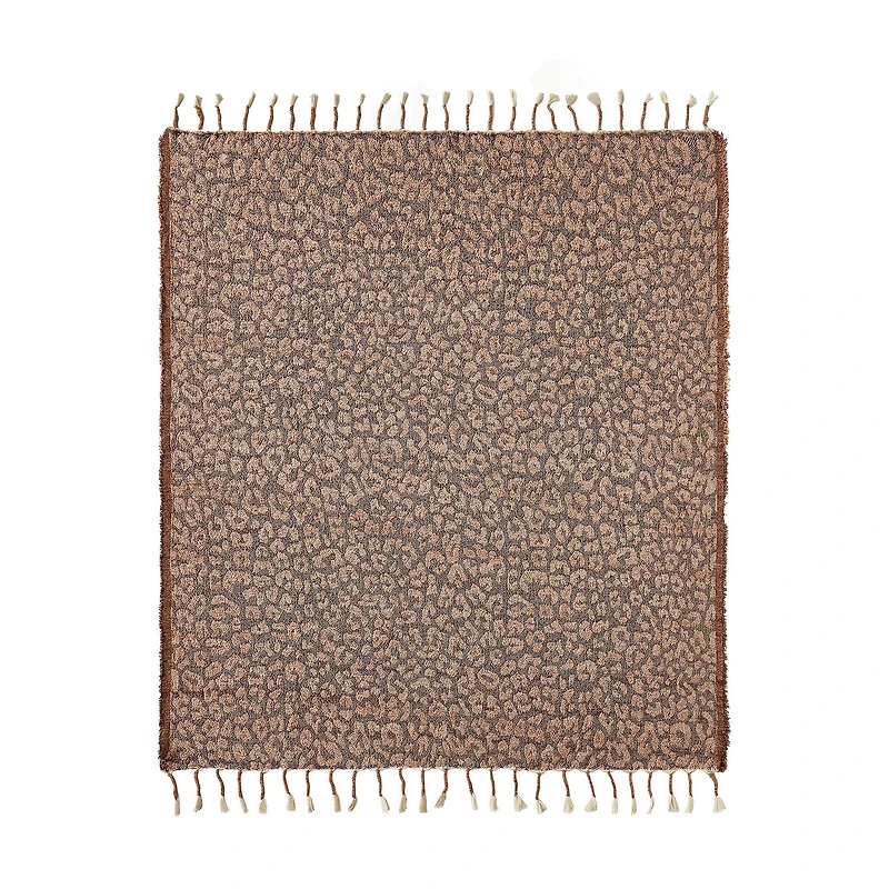 JUNK GYPSY Leopard Woven Blanket With Fringe Throw