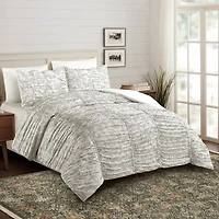 Modern Heirloom Floral Toile Ruched Reversible Comforter Set