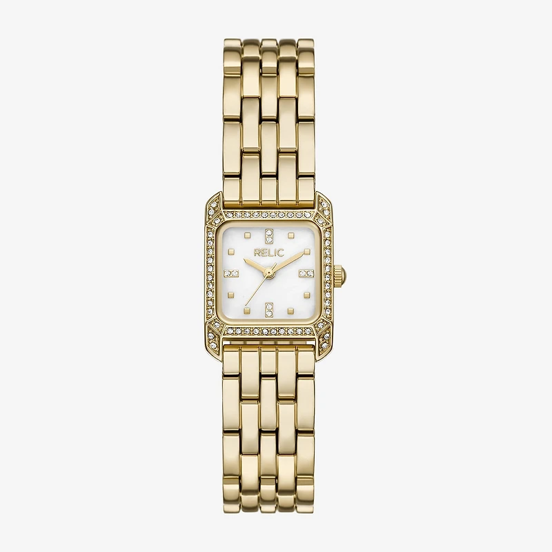 Relic By Fossil Womens Crystal Accent Gold Tone Bracelet Watch Zr34673