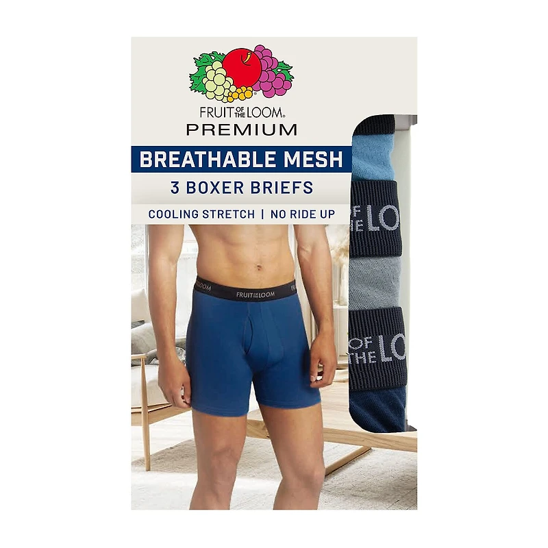 Fruit of the Loom Breathable Mens 3 Pack Boxer Briefs Pi3bp76c